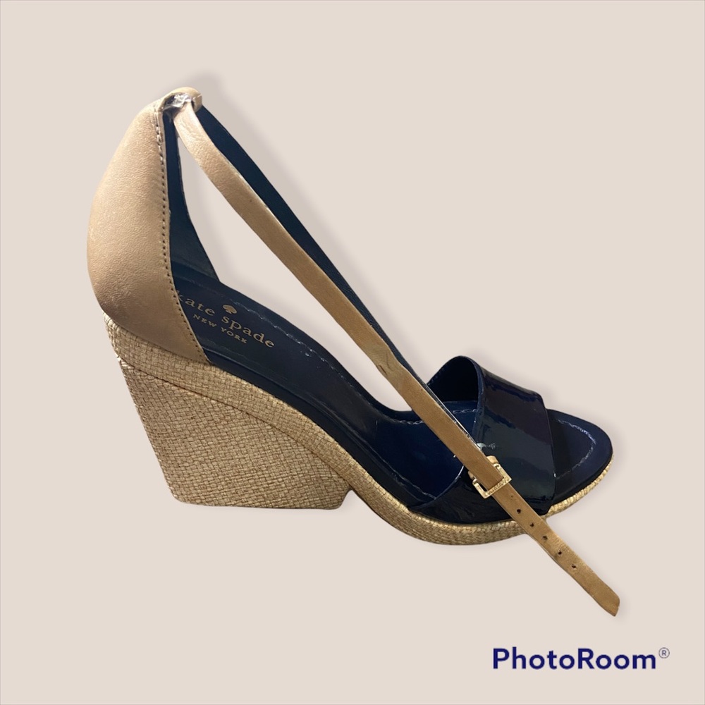 kate spade navy patent/leather vachetta farrel wedge sandal